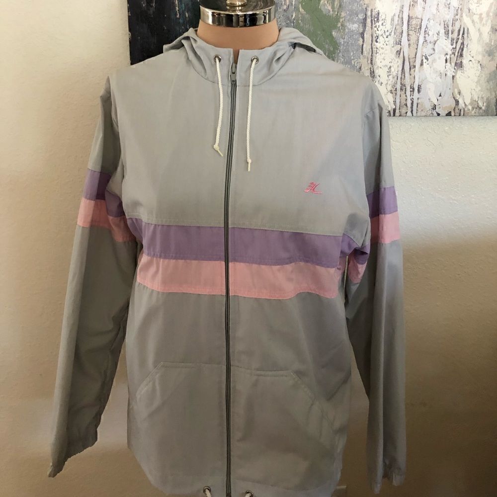 Vintage Hobie Windbreaker Jacket Stripedsurfing Hooded 80s R3